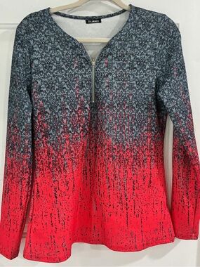 Flamingo Women's Gray & Red Ombre Zip-Front Top